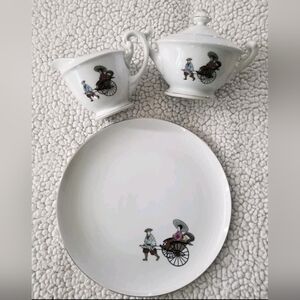 3pc Vintage Hakusan&Arita Japan Fine China Sugar Bowl W/Lid, Creamer, Plate